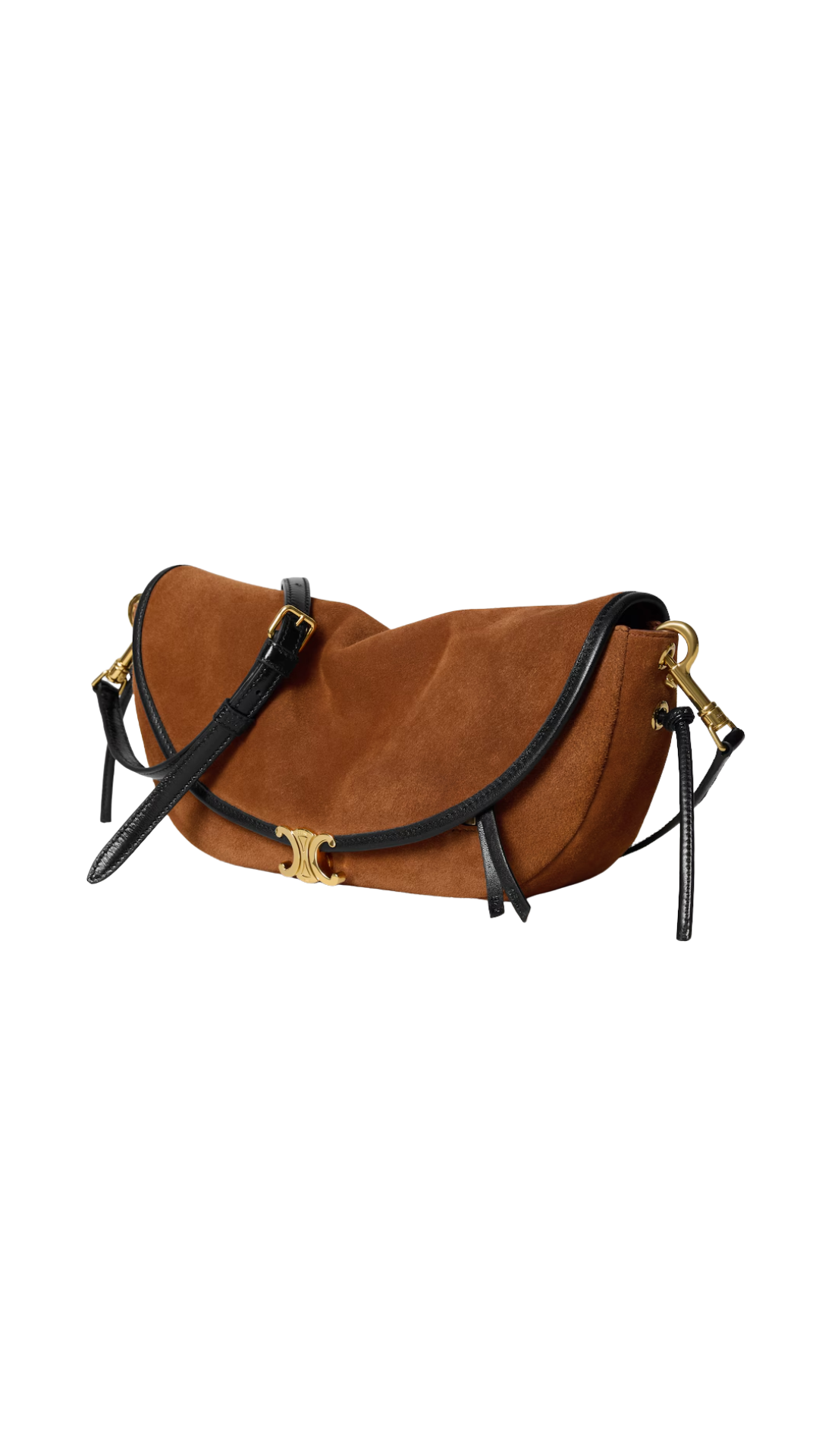 Soft Triomphe Little Halfmoon in Camel / Black Suede