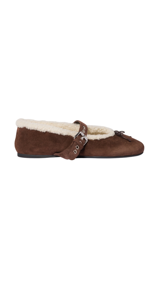 Suede and Shearling Ballerinas in Dark Brown
