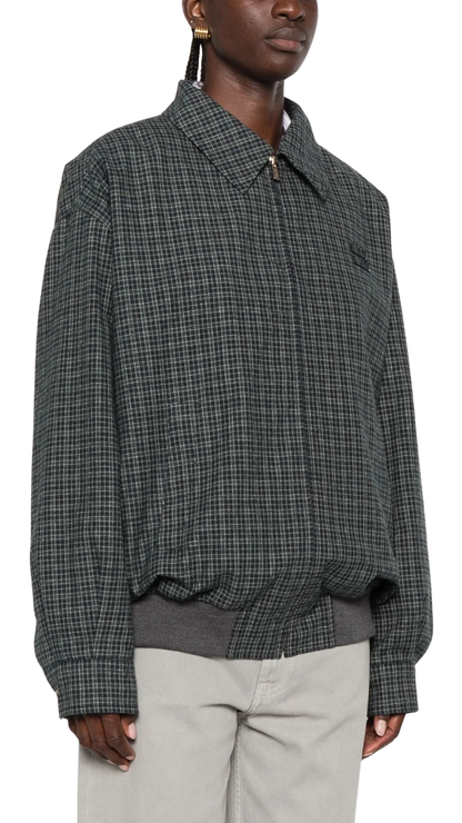 Check-Pattern Logo-Patch Jacket in Green/Blue