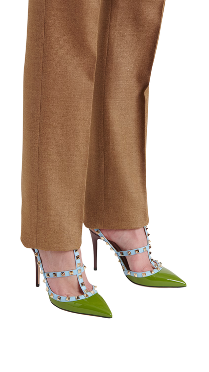 Rockstud Pump In Green Laminated Nappa Leather 100Mm