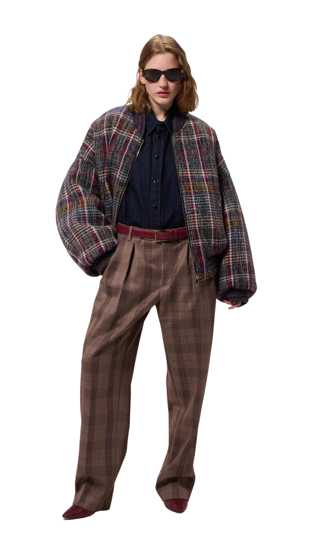 Wool Bomber Jacket with Check Motif in Multicoloured