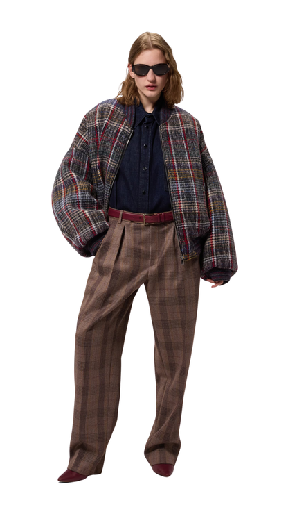 Wool Bomber Jacket with Check Motif in Multicoloured
