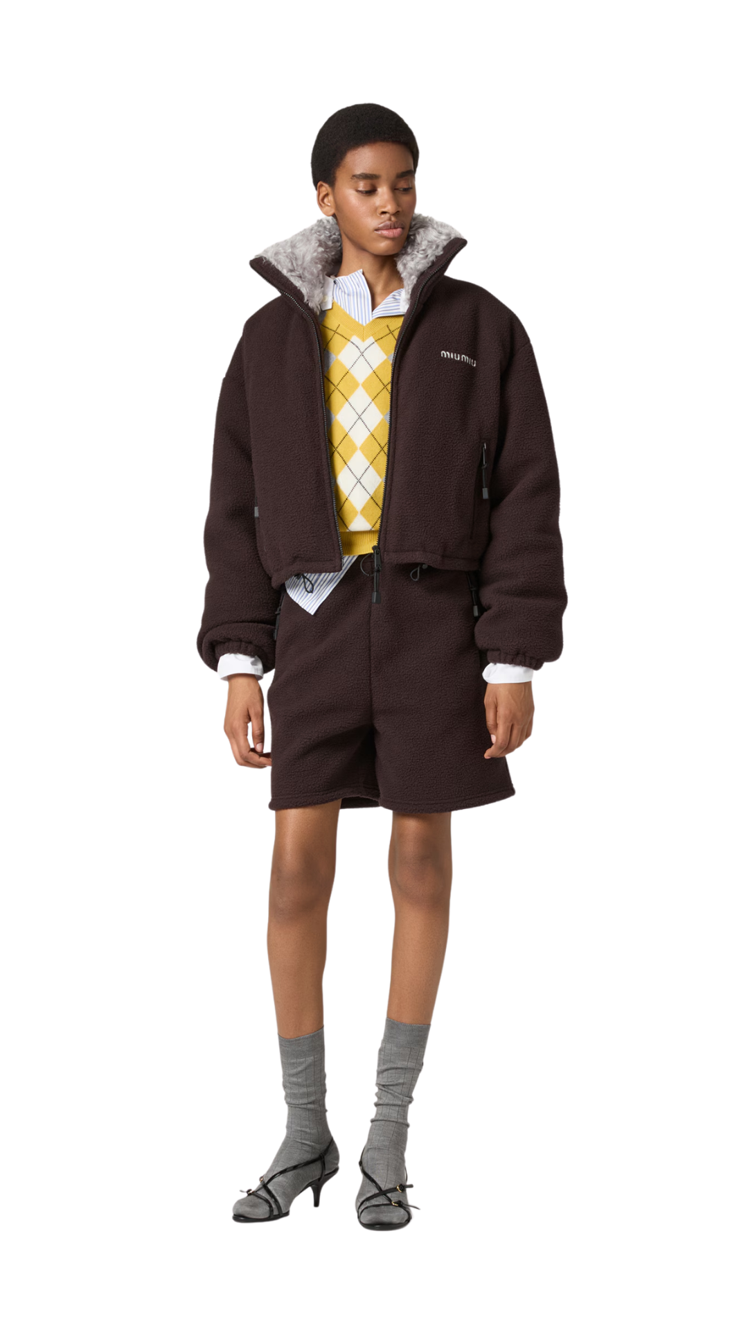 Fleece Down Jacket in Ebony
