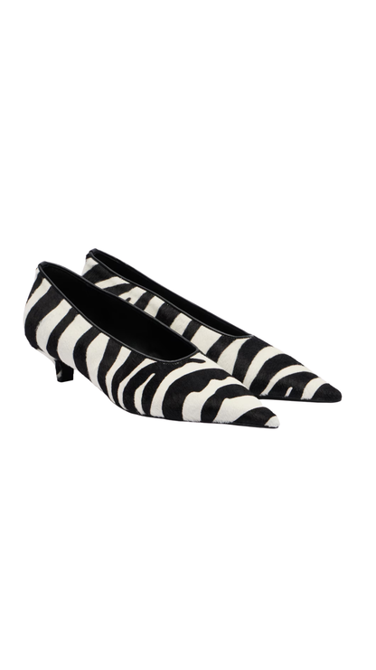 Sharp Pony Hair Kitten Pumps Zebra