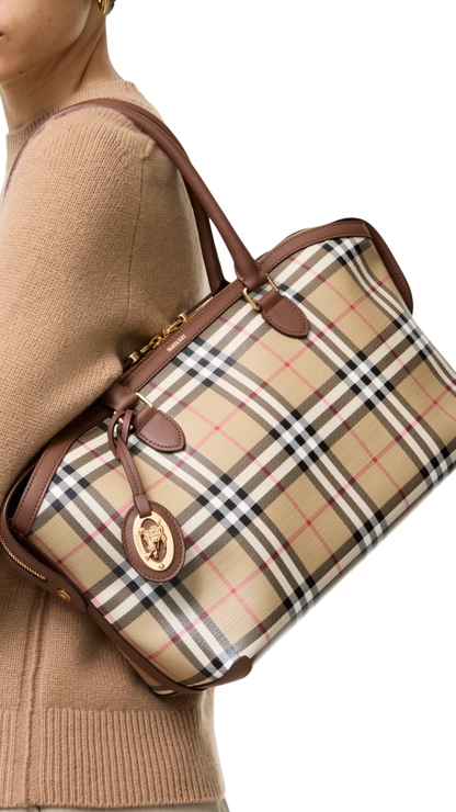 Small Check Zip Tote in Archive Beige