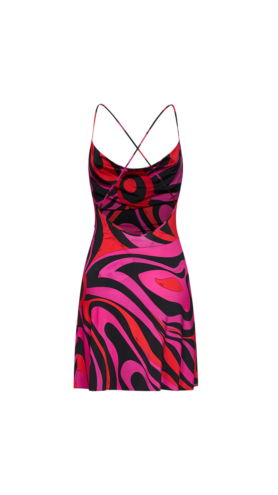 Marmo-Print Jersey Satin Mini Dress in Fuchsia and Black