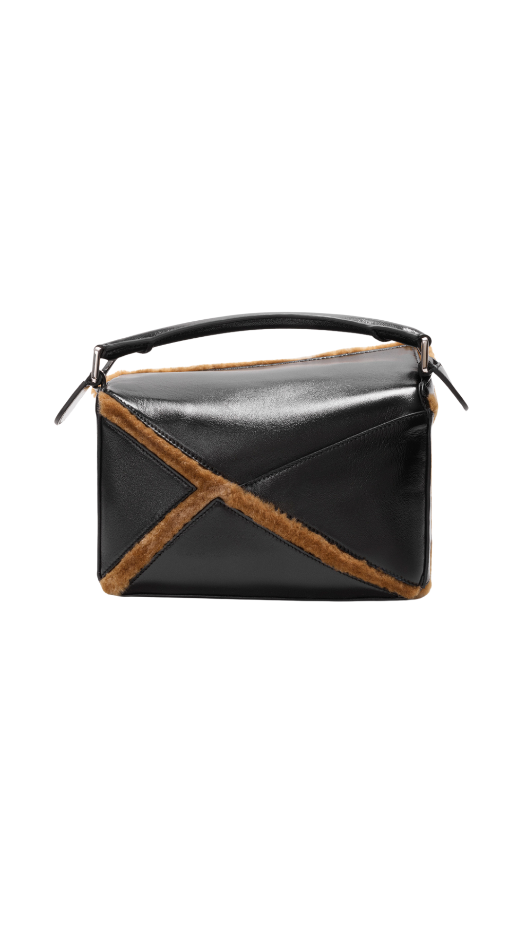 Small Puzzle Aviator Bag in Black/Brown Glossy Lambskin and Shearling