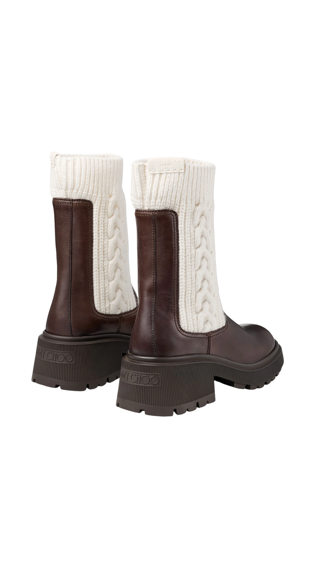 Tamia Flat in Chocolate Shiny Calf Leather Ankle Boots with Cable Knit