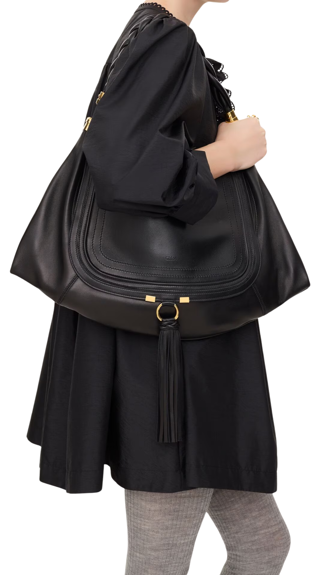 Large Marcie Foulard Hobo Bag in Black Soft Leather