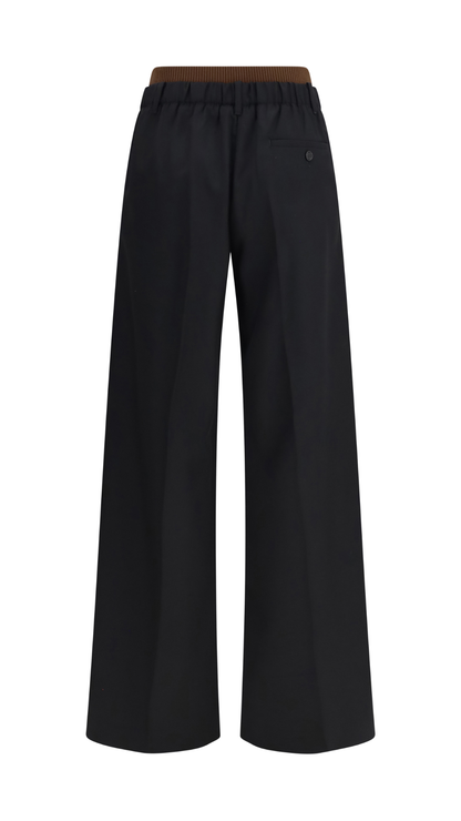Wide-Leg Pants with Ribbed Waistband in Black
