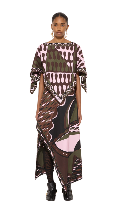 Dune Print Silk Skirt in Khaki and Pink