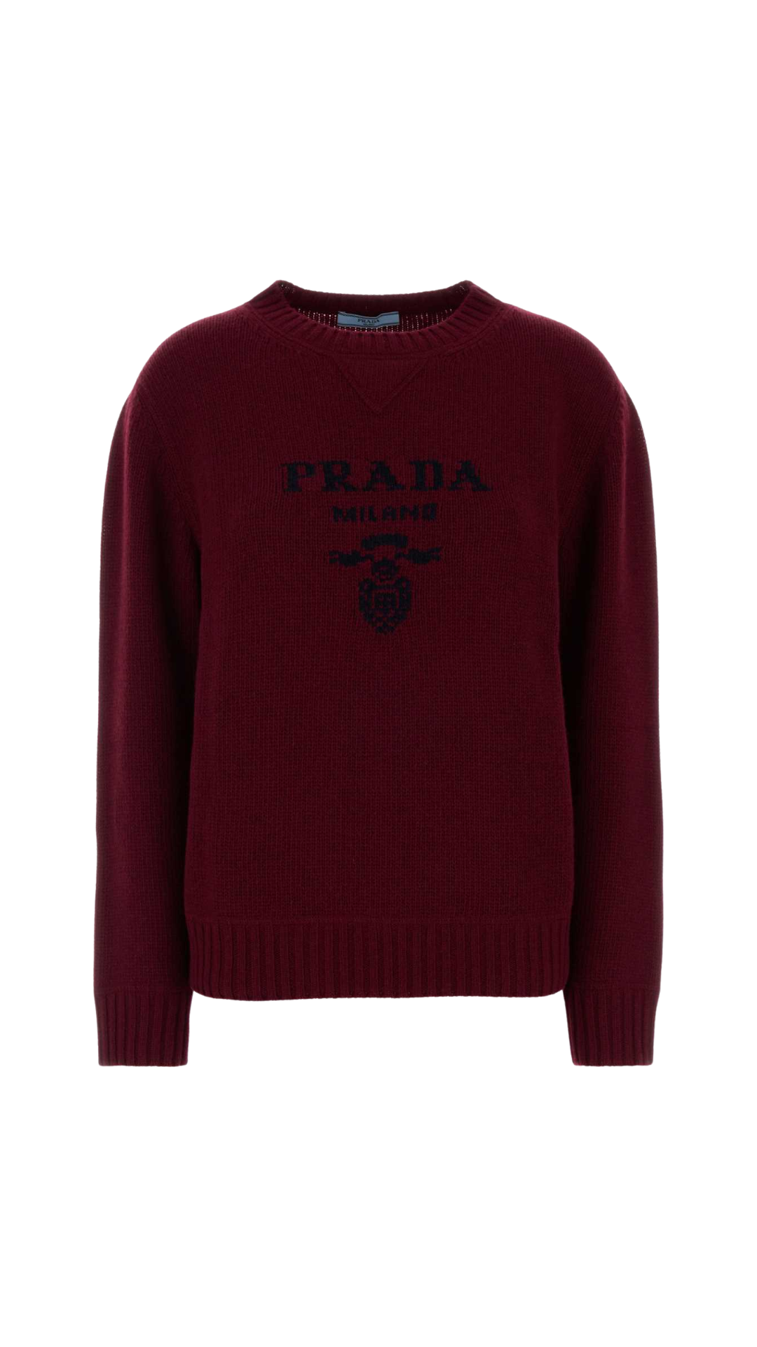 Cashmere and Wool Prada Logo Crew-Neck Sweater in Amaranth Red