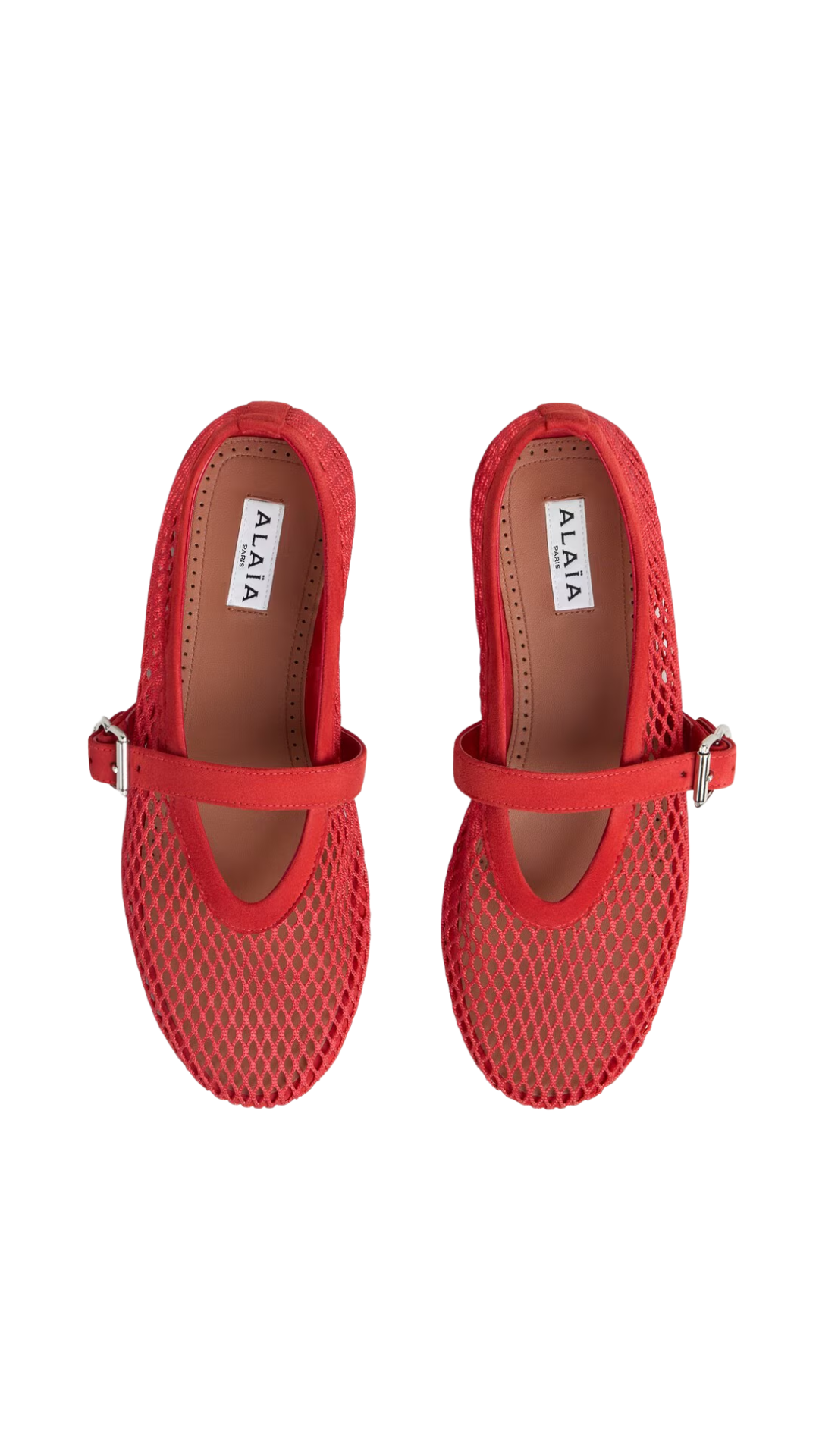 Ballet Flats in Orange-Red Fishnet and Suede