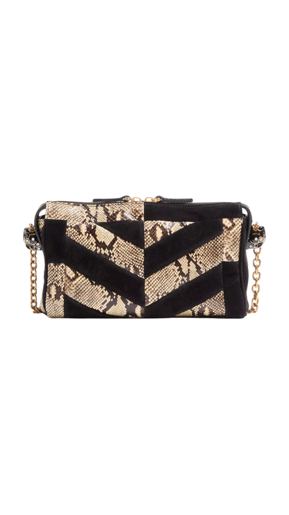 Panthea Small Shoulder Bag In Python And Suede With A Chevron Pattern