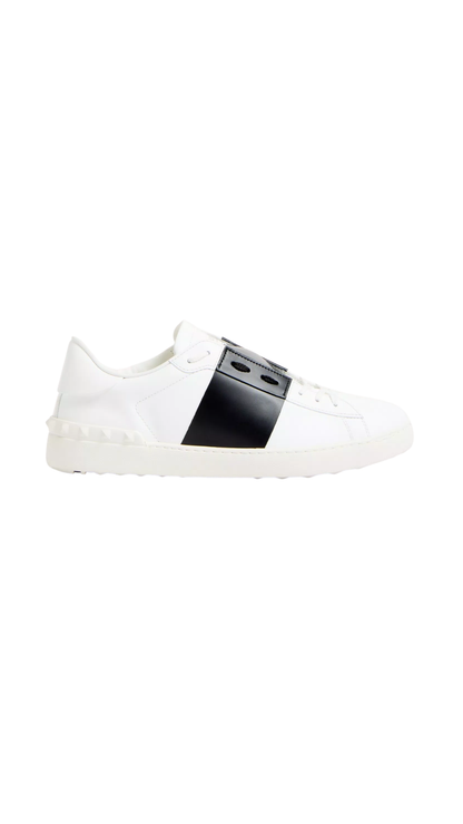 Calfskin Open Sneaker in White/ Black