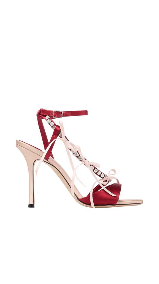 Lula 100mm Macaron and Ruby Red Satin Sandals with Bows