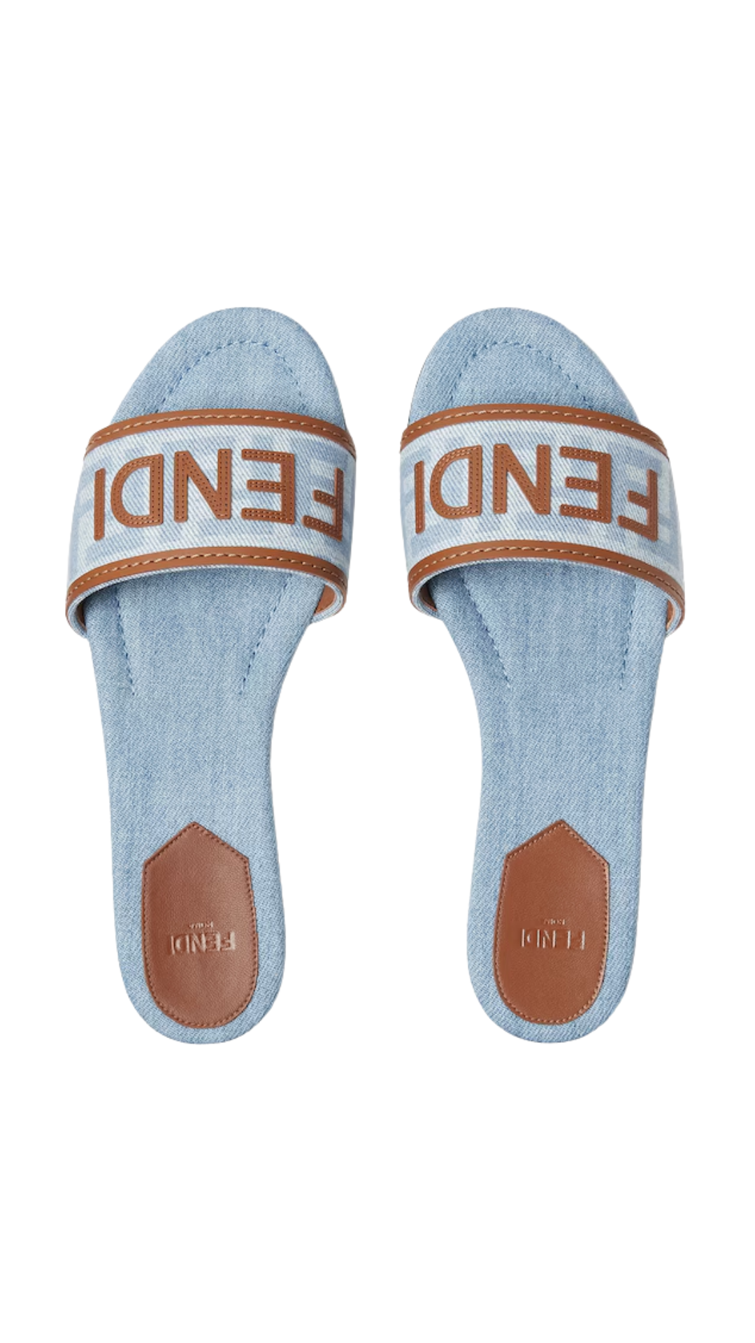 Fendi Sunshine in Light Blue Denim-Effect FF Jacquard Slides