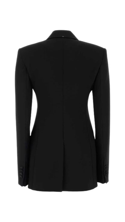 Double-Breasted Natural Stretch Wool Blazer in Black