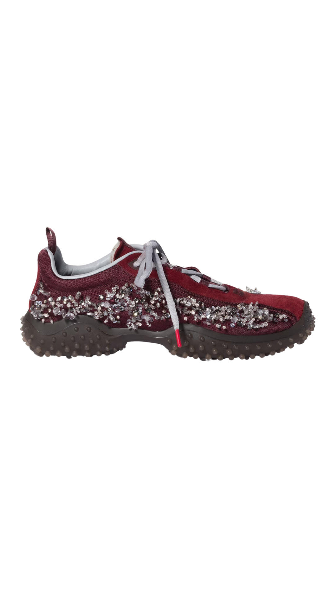 Bubble Embroidered Technical Fabric and Suede Sneakers in Burgundy
