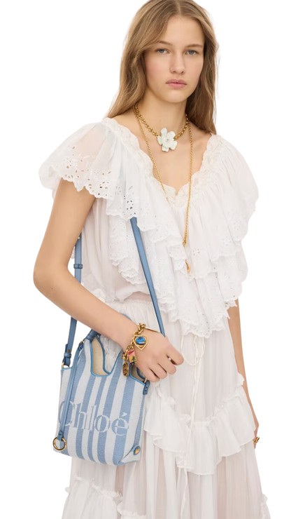 Mini Chloé Stripy Tote Bag in Surfing Blue Jacquard