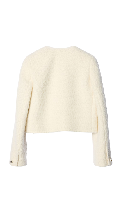 Icone Jacket in White Cashmere and Wool Natté