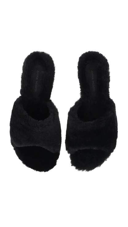 Shearling Sandals with Heels in Black