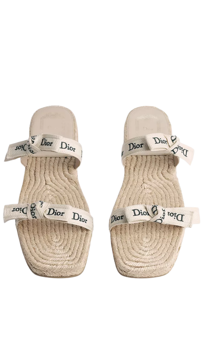 J'Adior Sandal with Straps in White Embroidered Cotton