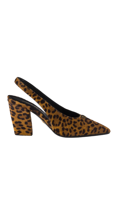 Printed Leather Slingback Pumps in Honey