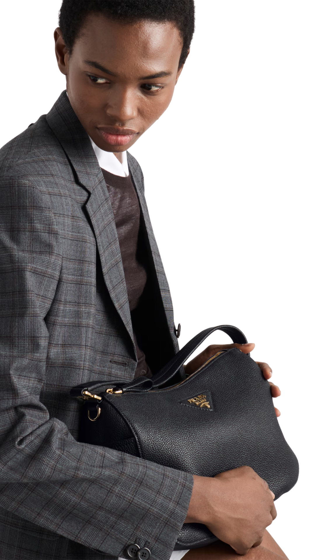 Medium Leather Shoulder Bag in Black