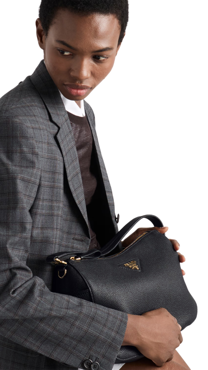Medium Leather Shoulder Bag in Black