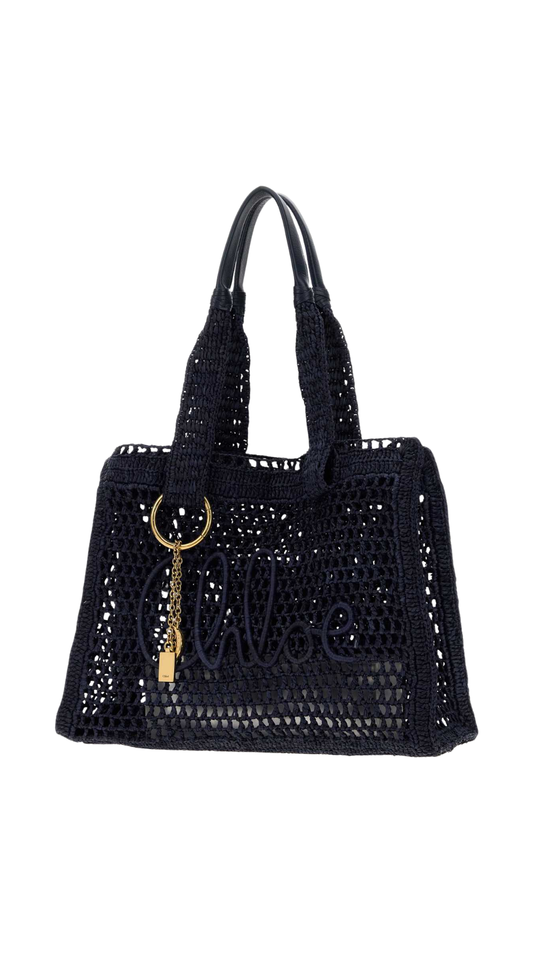 Summer Banana East-West Tote Bag in Navy Raffia
