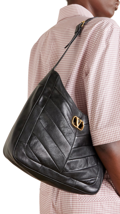 VLogo Signature Shoulder Bag in Black Leather