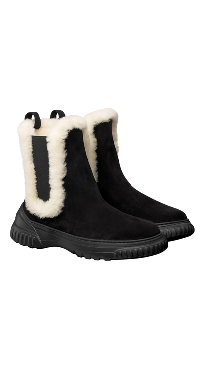 D-Racer Ankle Boot Black Calfskin Suede and White Lambskin