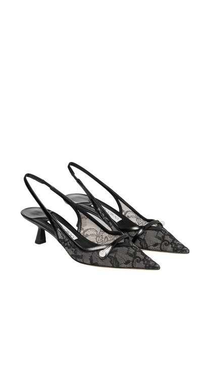 Amita 45mm in Black Jimmy Choo Lace and Spazzolato Pumps