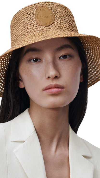 Dioriviera Dior Médaillon Teddy-D Large Brim Hat in Natural Straw and Lambskin