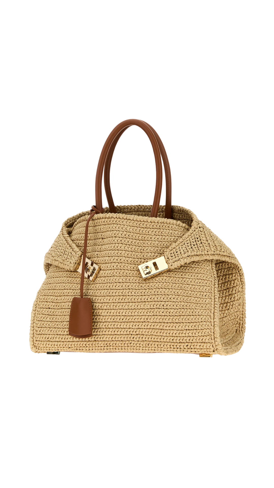 Raffia Small Hug Handbag in Natural nude/Natural Brown