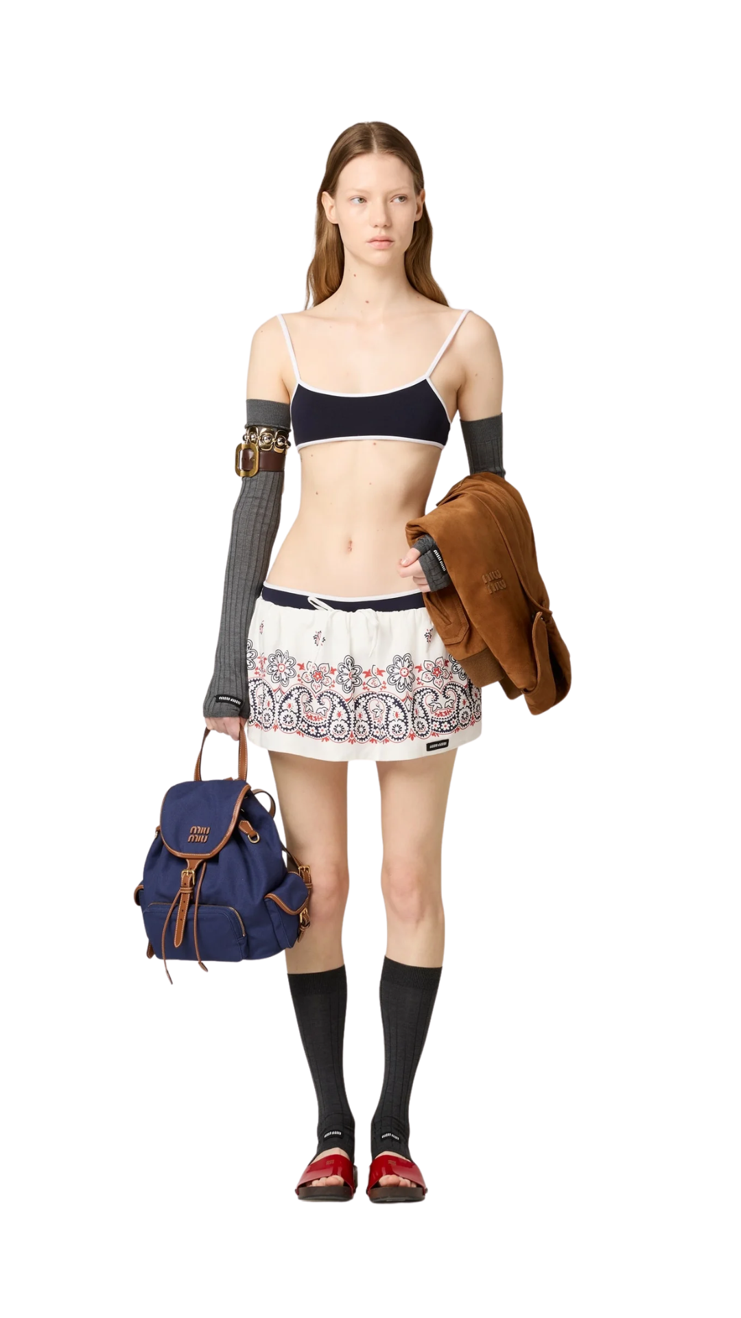 Slubbed Poplin Skirt with Bandana Print