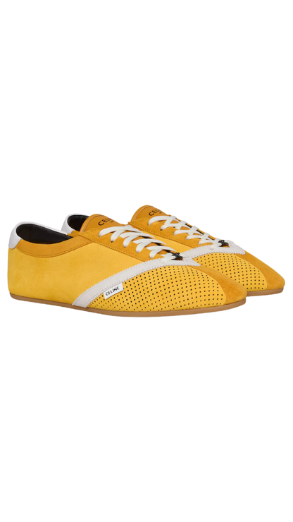 The Flat Sneaker in Sunflower/White Suede Calfskin and Lambskin