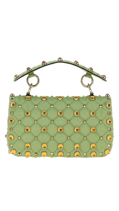 Green Fabric Rockstud Handbag