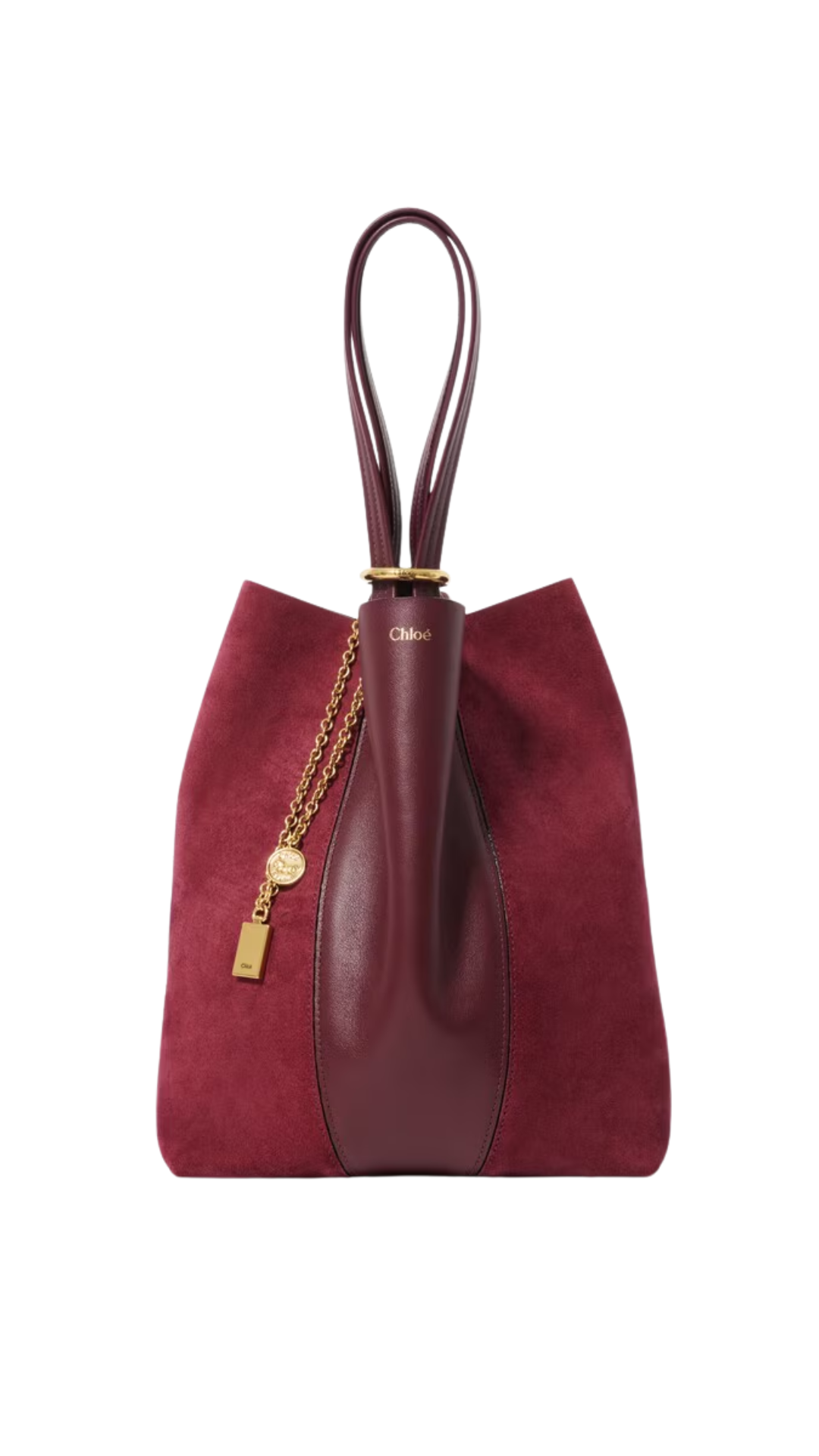 Spin Tote Bag in Suede & Soft Leather in Burnt Red