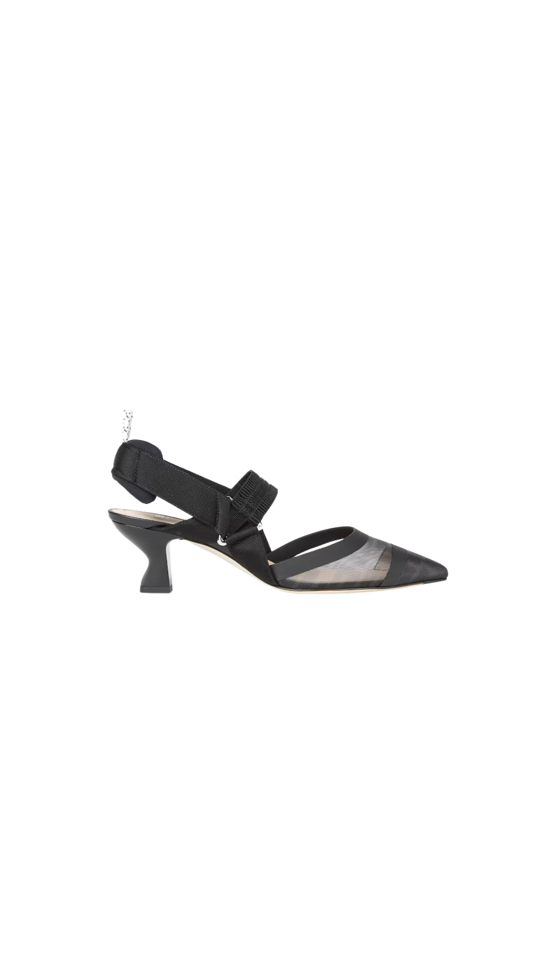 Colibrì in Black Leather and Mesh Slingbacks with Medium Heel