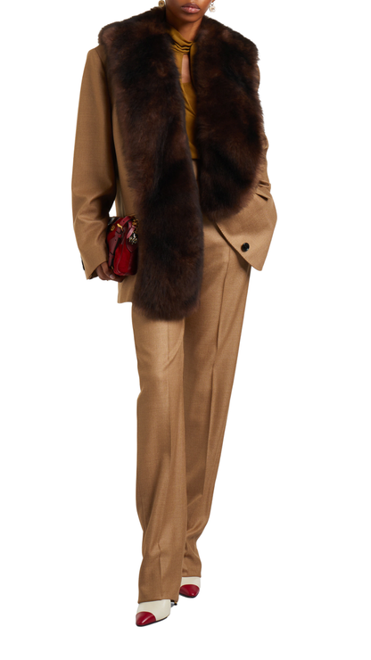 Shearling-trimmed silk and wool jacket