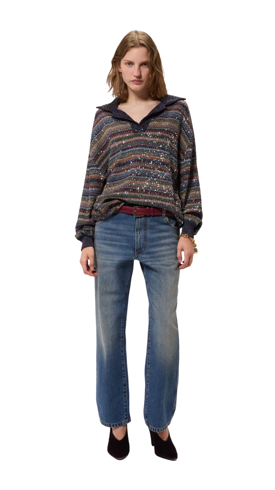 Oversized Polo Shirt with Sequins in Multicoloured