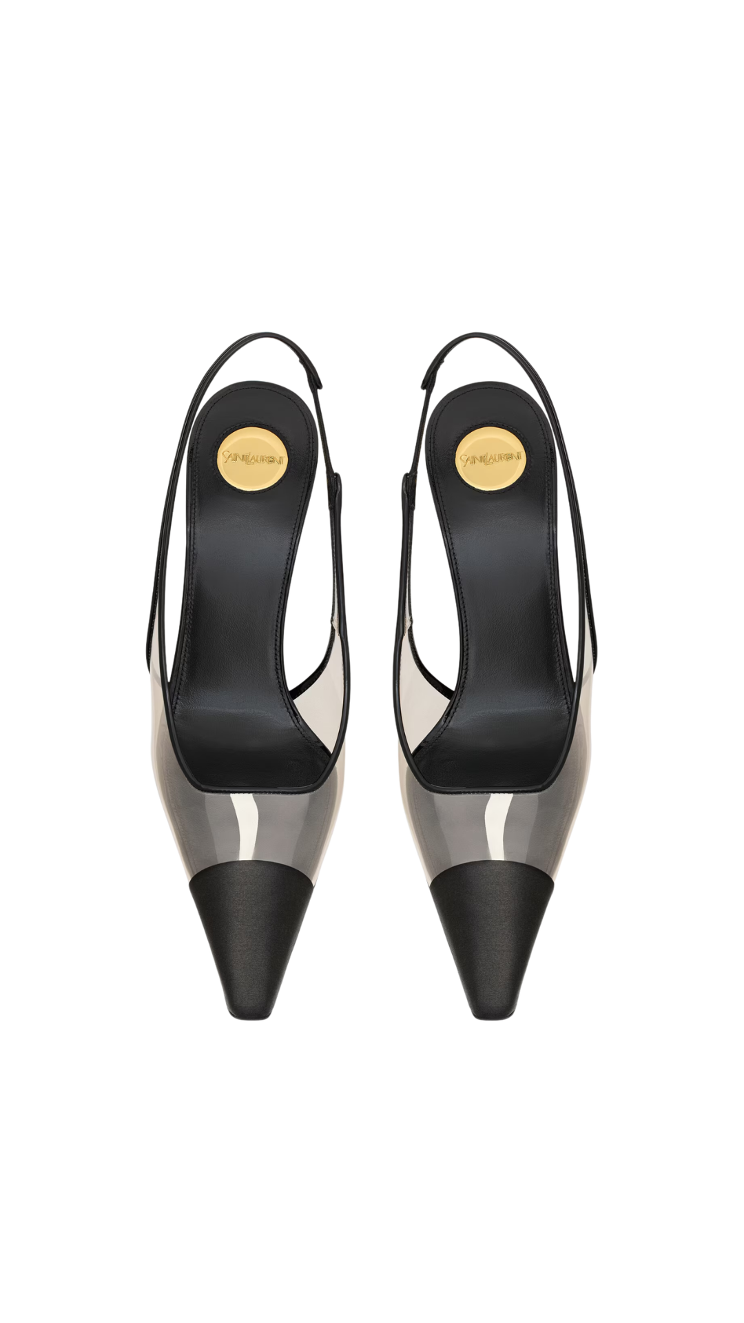 Romy Slingback Pumps in Ivory & Black TPU, Satin, and Patent Leather