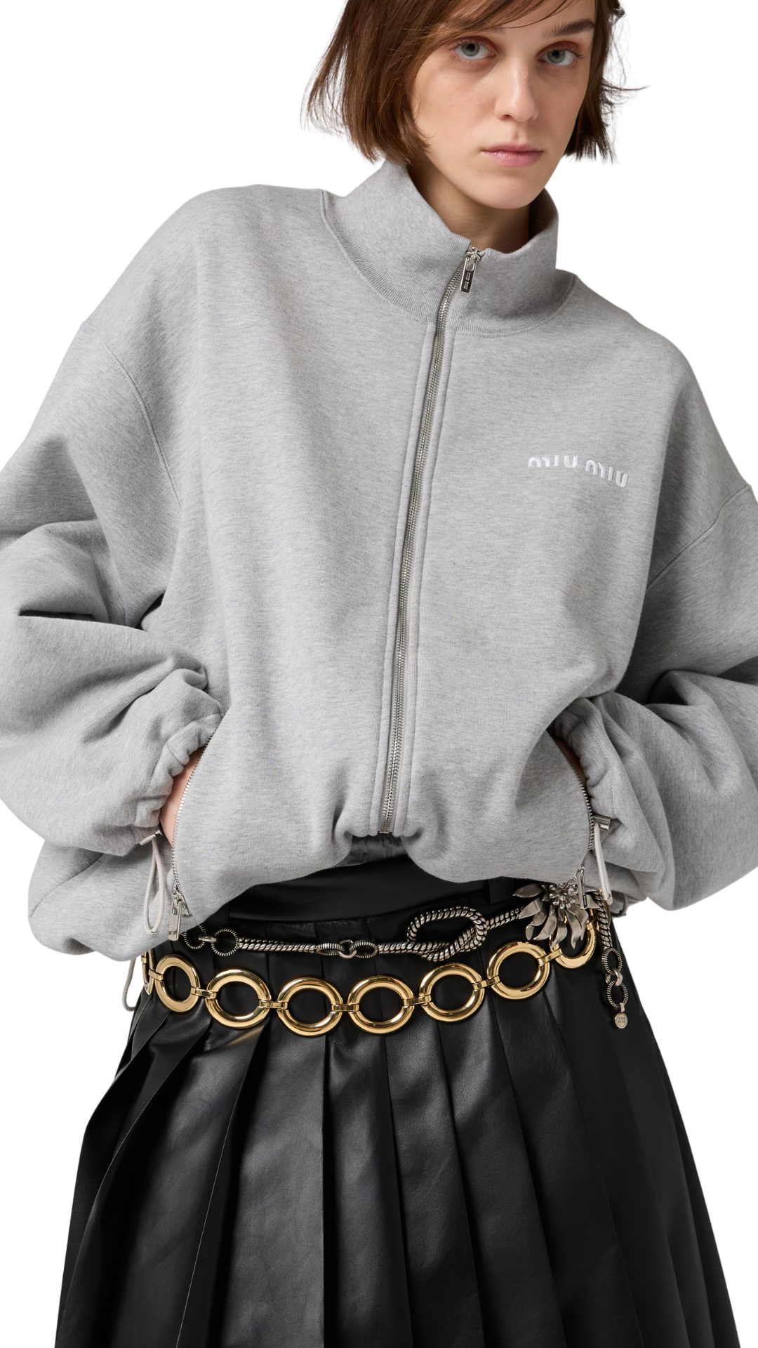 Cotton Fleece Zipper Sweatshirt in Grey