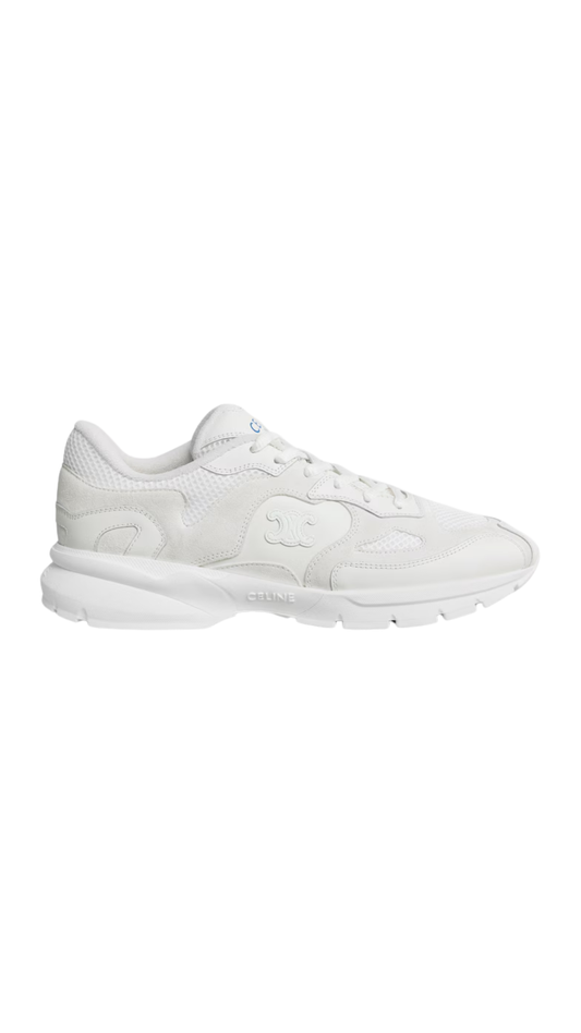 Runner Sneaker in Calfskin in White Suede Calfskin and Mesh