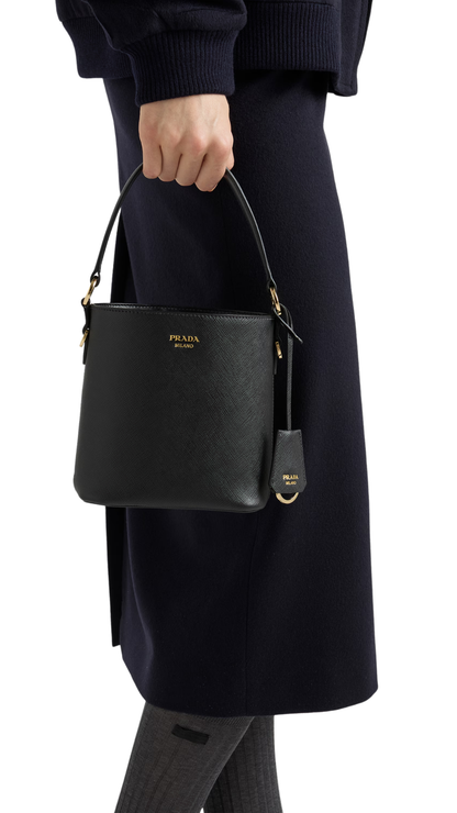 Saffiano Leather Mini Bucket Bag in Black