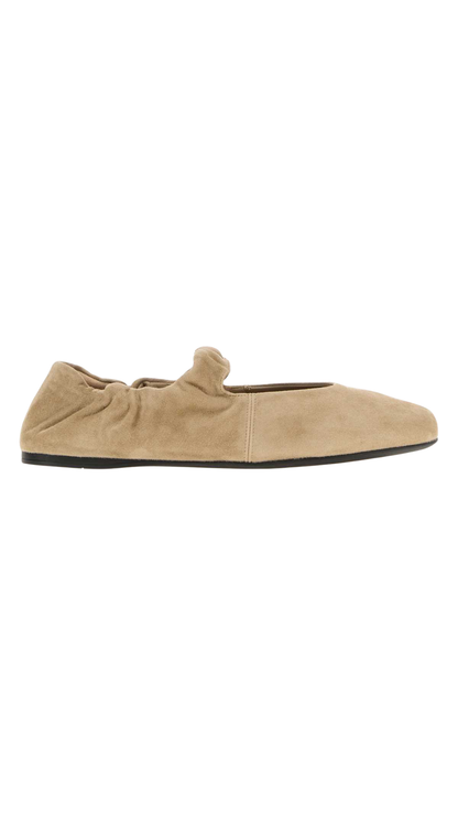 Ruches Suede Ballerinas in Desert Beige