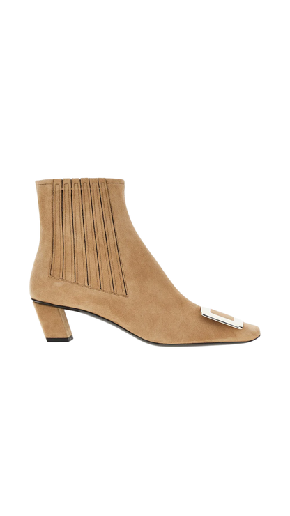 Belle Vivier Chelsea Booties in Beige suede