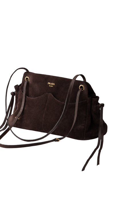 Prada Allusion Large Suede Tote Bag in Cocoa Brown